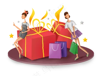 双十一网络购物女孩和礼盒