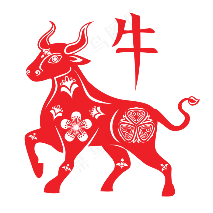 牛年剪纸(3000*3000px 300 dpi )ai矢量模版下载