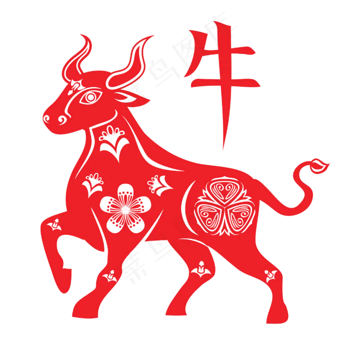 牛年剪纸(3000*3000px 300 dpi )ai矢量模版下载