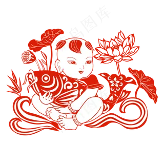 年画鲤鱼剪纸矢量图