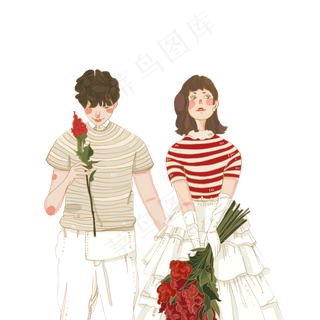 拿着花朵表白的情侣元素设计