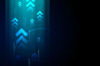 深蓝色背景上的亮箭头向上电路，带有复制空间复制插图，业务增长概念。