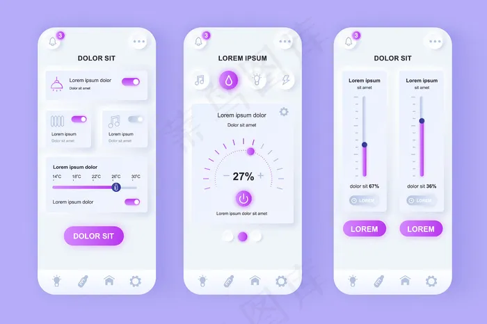 智能家居现代设计ui手机应用eps,ai矢量模版下载