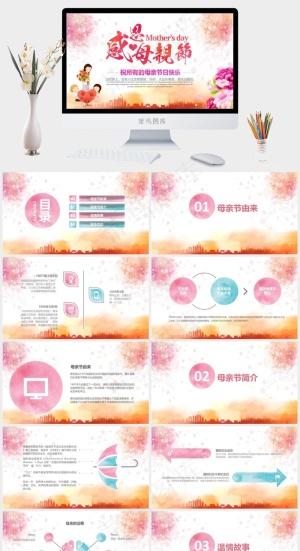 白色水彩风卡通风营销柔美PPT模板预览图