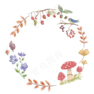 秋天元素手绘花环圆形边框素材