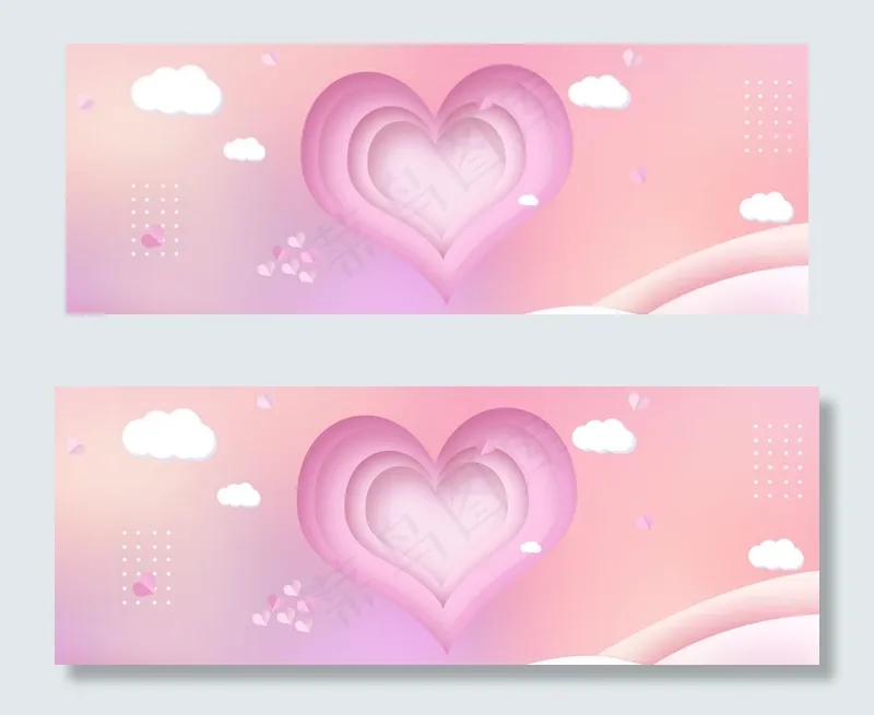 粉色浪漫爱心七夕banner(1920*700px 	       )psd模版下载
