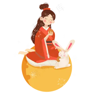 中秋吃月饼嫦娥女生png素材