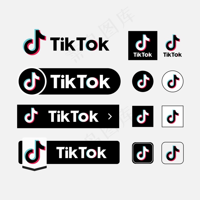 Tiktok标志系列eps,ai矢量模版下载