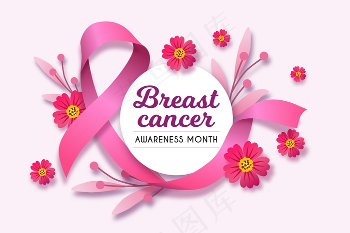 乳腺癌宣传月与现实粉红丝带eps,ai矢量模版下载