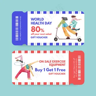 水彩风格的世界卫生日凭证模板