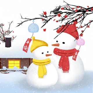 冬天屋子前的雪人