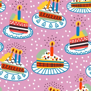 粉色背景上有生日蛋糕的无缝图案。假日背景。非常适合织物、纺织品、包装纸。