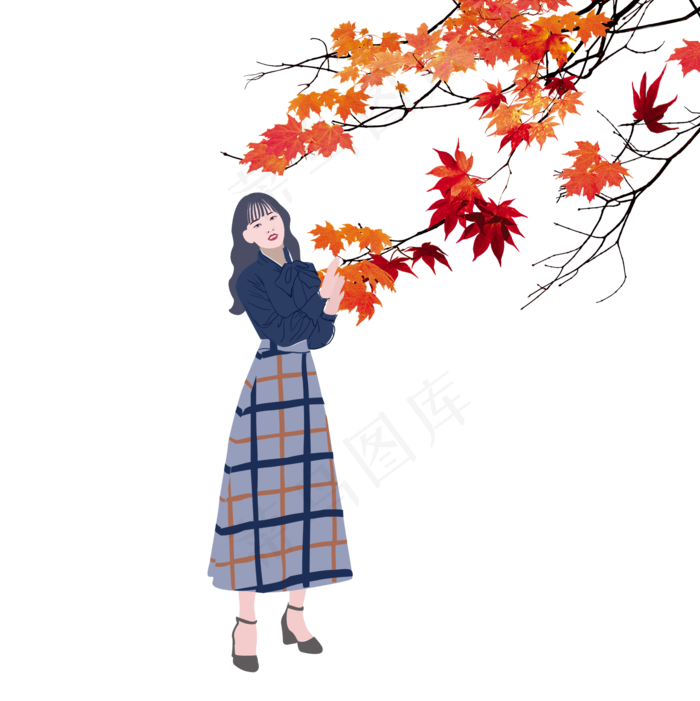 爱赏枫叶的小姐姐