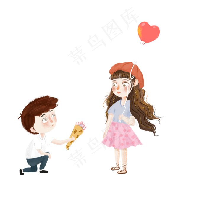 手绘七夕求婚的情侣元素