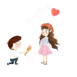 手绘七夕求婚的情侣元素