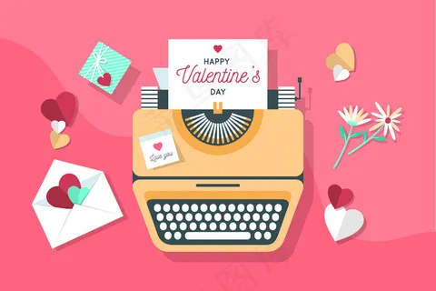 信件和打字机情人节背景