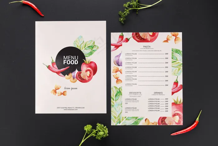 餐厅菜单概念模型样机psd模版下载