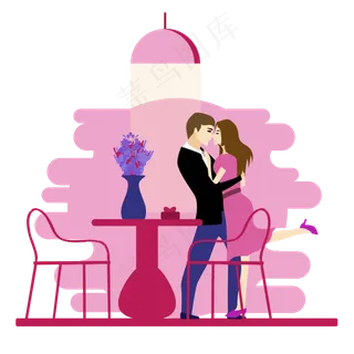 七夕情人节矢量情侣约会场景