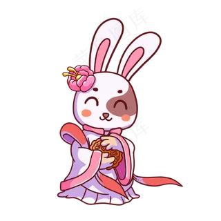 抱月饼玉兔人像