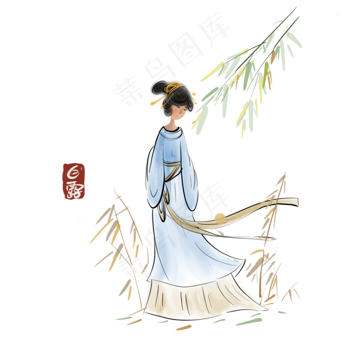 中国风秋天水墨少女