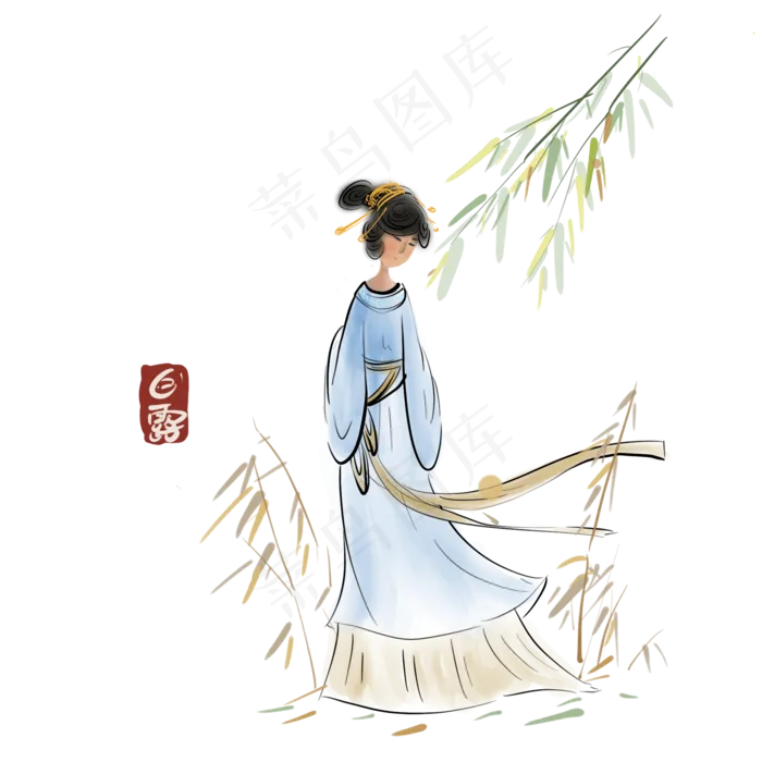 中国风秋天水墨少女(2000X2000(DPI:300))psd模版下载