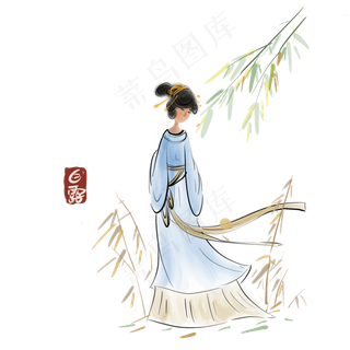 中国风秋天水墨少女