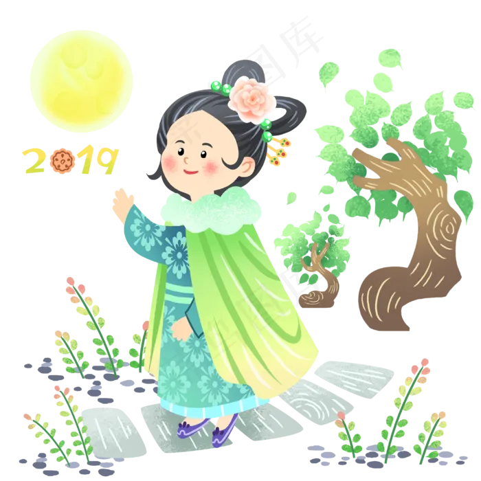 中秋节赏月女孩(3000X3000(DPI:300))psd模版下载