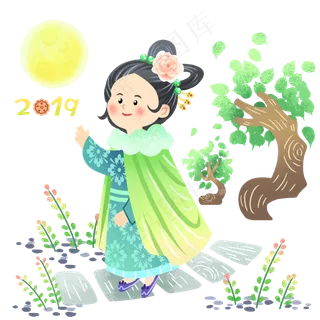 中秋节赏月女孩