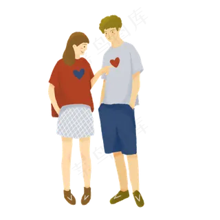 手绘浪漫情人节情侣画小心心