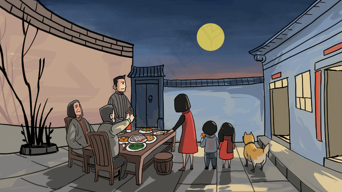 中秋节全家团圆饭中秋(2880*1620px 300 dpi )psd模版下载