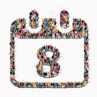 一大群人在日历日期图标假日的形状。插图