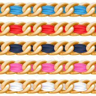 金色的链子镶有五颜六色的丝带刷。适合做项链，手镯，珠宝饰品。