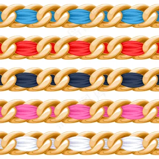 金色的链子镶有五颜六色的丝带刷。适合做项链，手镯，珠宝饰品。