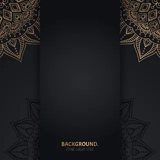 带金色几何曼荼罗圆圈的伊斯兰黑色背景