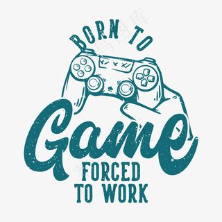 T恤设计天生的游戏*工作与手举着游戏垫古董插图