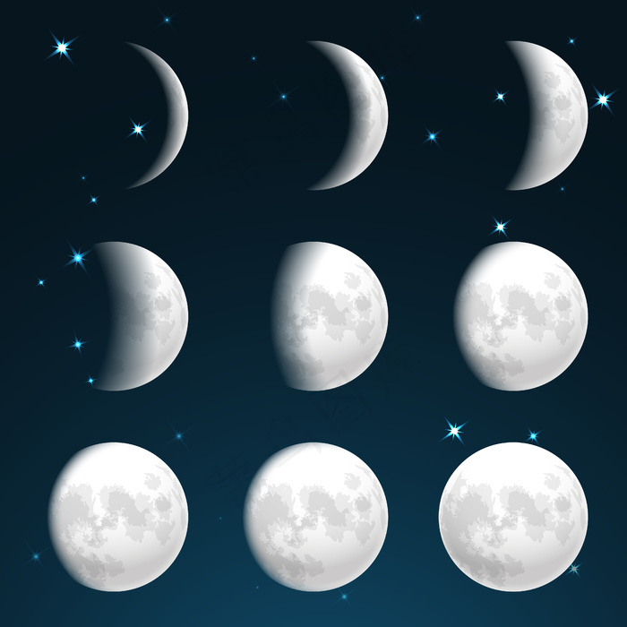 星空中的月相eps,ai矢量模版下载