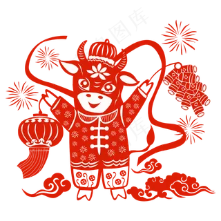 牛年卡通牛剪纸矢量图