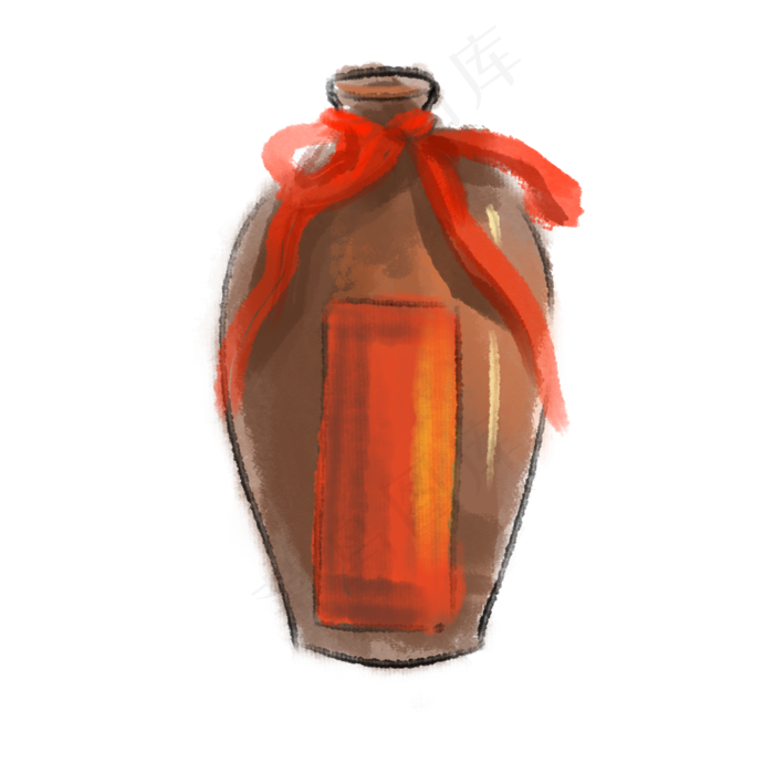 水墨棕色小酒坛插画