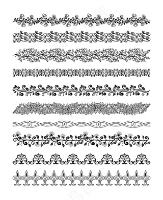复古矢量边框集。图案线条、书法和页边距