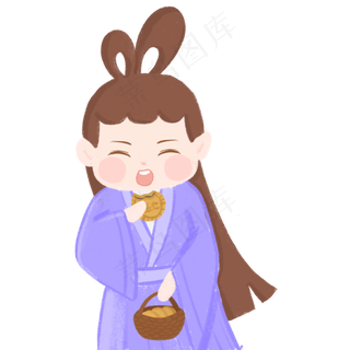 吃月饼的卡通女人免抠图