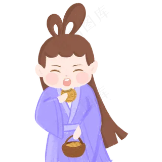 吃月饼的卡通女人免抠图