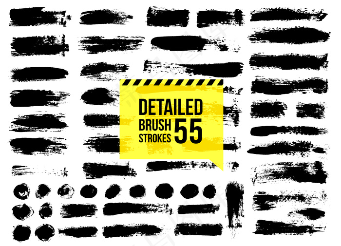 详细的黑漆、墨笔笔画、画笔、线条、粗线条。