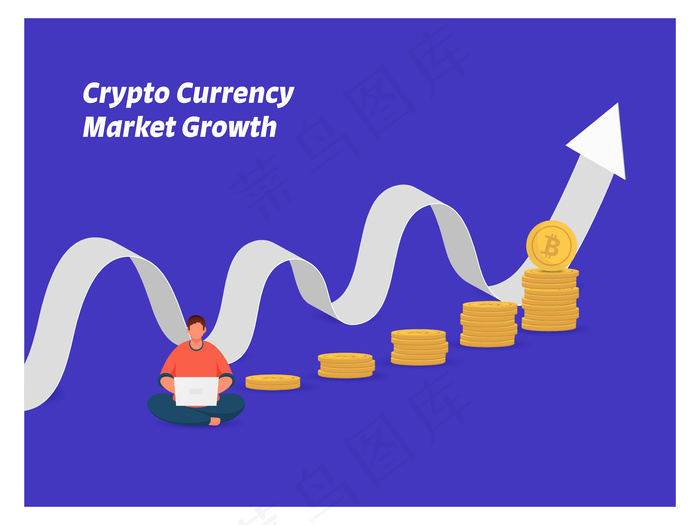 加密货币市场成长概念与卡通人工作eps,ai矢量模版下载