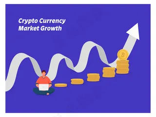 加密货币市场成长概念与卡通人工作