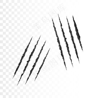 野生动物的爪子会抓痕。可怕的撕裂纸表面。撕破的纸边。矢量图解