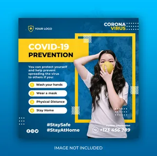 冠状病毒警告社交媒体模板横幅banner帖子模板或方形宣传单,DM传单