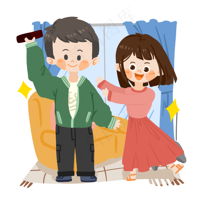 七夕卡通情侣打闹PNG素材(3000X3000(DPI:300))psd模版下载