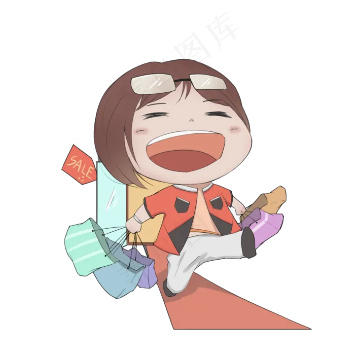 双十一电商购物卡通手绘购物达人(2000X2000(DPI:300))psd模版下载