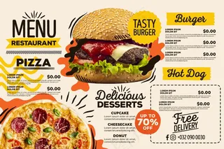 水平格式数字餐厅菜单