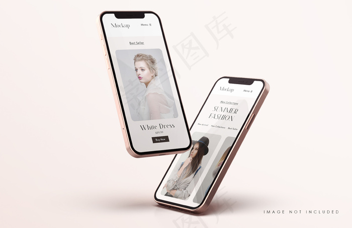 红色和金色手机屏幕实物模型样机与手机app移动应用程序app演示模板